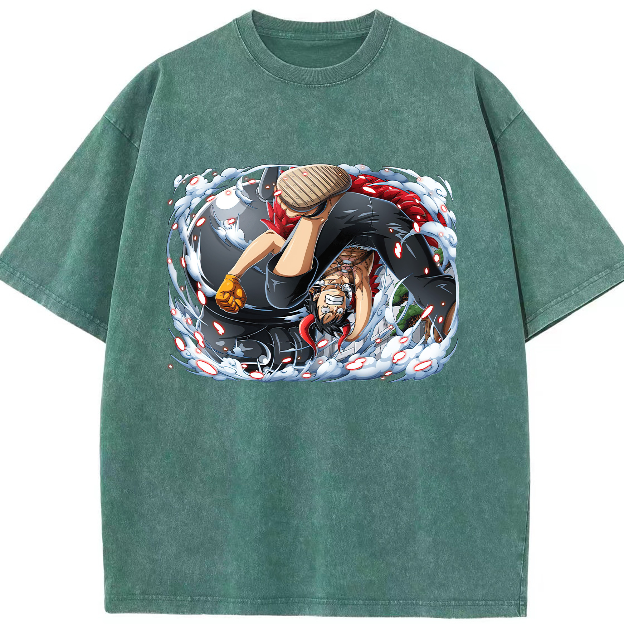 ワンピース モンキー・D・ルフィ ONE PIECE Monkey D. Luffy 綿100% ヴィンテージ風 半袖Tシャツ（フロントプリント）